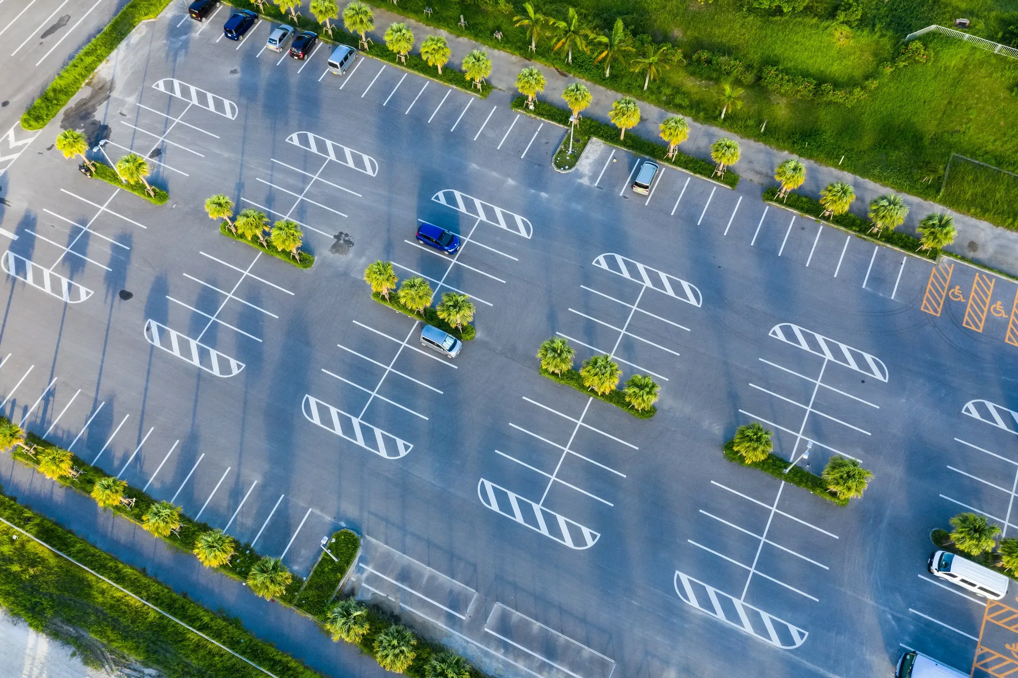 Top-down view of a newly laid out parking lot